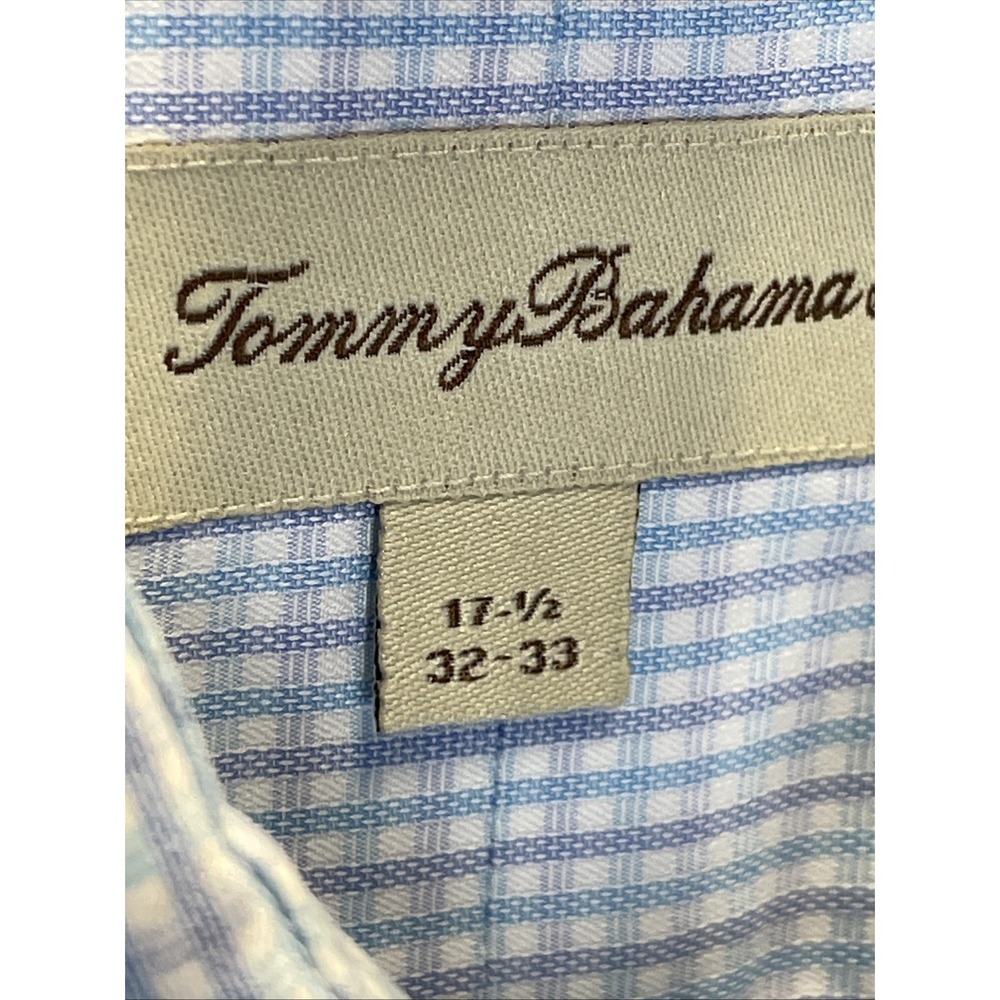 Tommy Bahama Mens 17.5 32 /33 Blue Check 100% Cotton LS Button Up Shirt Classic - Picture 7 of 16